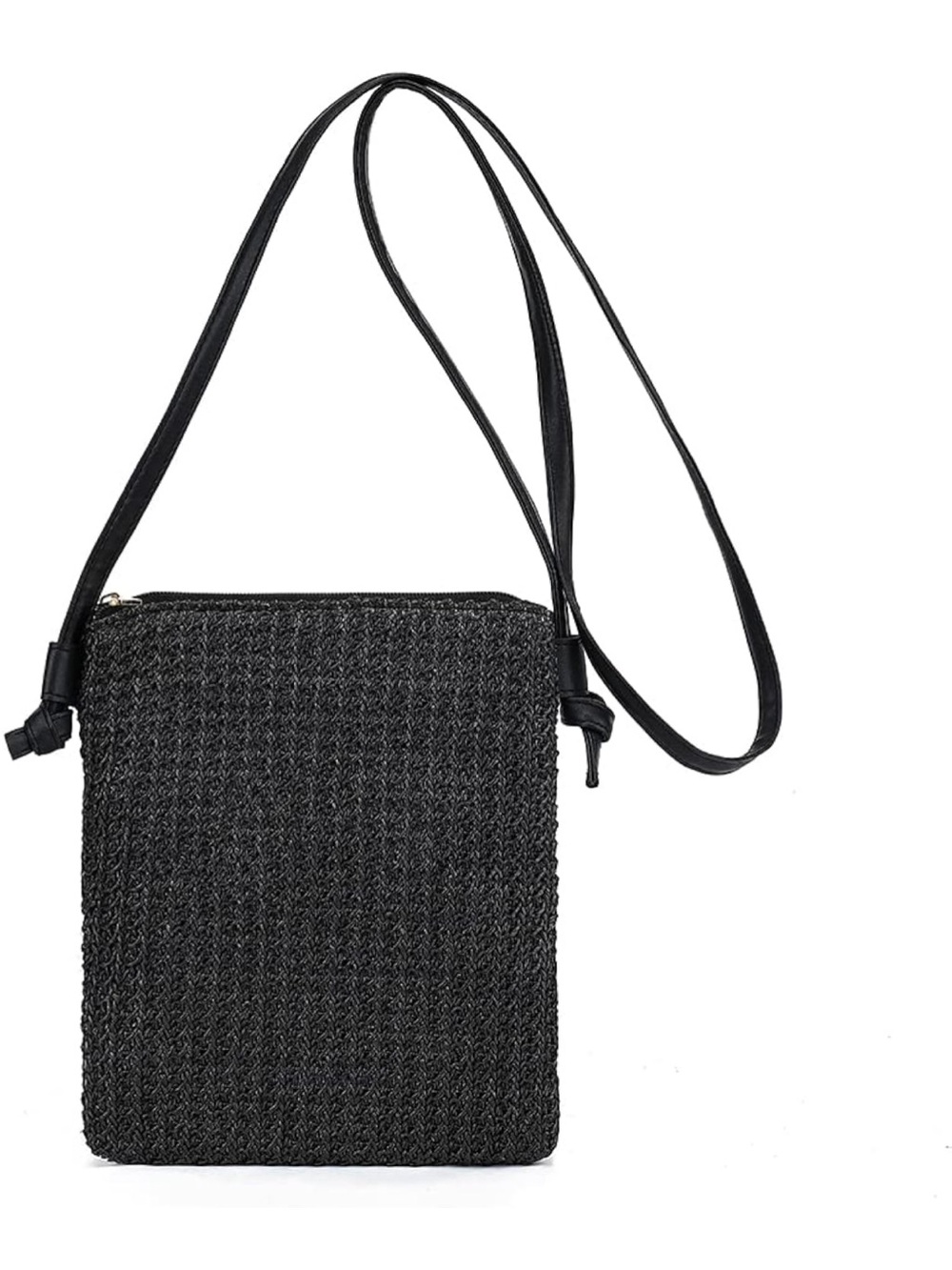 Black Woven Crossbody Shoulder Bag - Classic Everyday Style